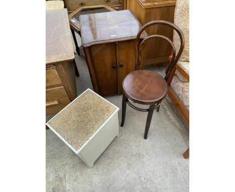 A BENTWOOD CHAIR, BATHROOM BOX AND CABINET 