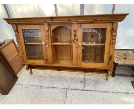 A MODERN PINE WALL CABINET, 55" WIDE 