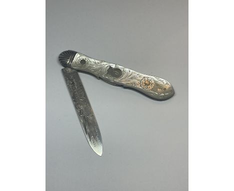 A HALLMARKED SHEFFIELD SILVER 1899 JGW AND MOTHER OF PEARL FRUIT KNIFE 