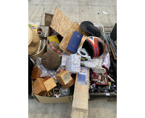 AN ASSORTMENT OF HOUSEHOLD CLEARANCE ITEMS TO INCLUDE MAKE UP AND A MOTORBIKE HELMET ETC 