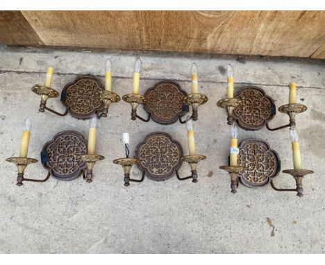 SIX VINTAGE STYLE TWO BRANCH WALL LIGHT FITTINGS 