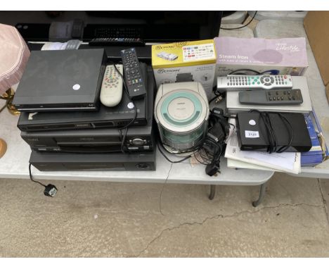 A LARGE ASSORTMENT OF ELECTRICALS TO INCLUDE A PHILIPS DVD PLAYER, A GOODMANS CD PLAYER AND A STEAM IRON ETC 