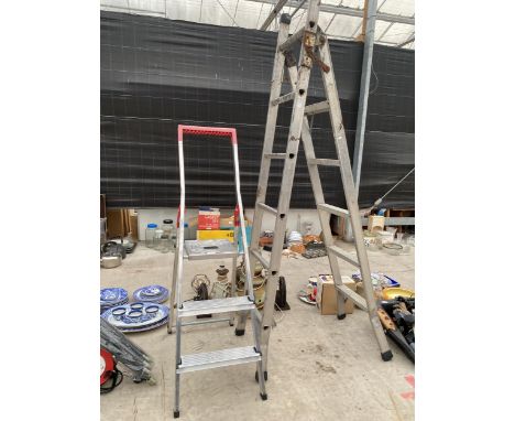 A TWO RUNG ALUMINIUM STEP LADDER AND A FURTHER FIVE RUNG STEPO LADDER 
