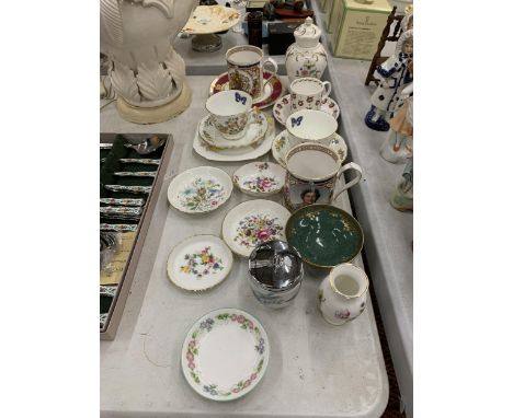 A QUANTITY OF MINTON, ROYAL WORCESTER, AYNSLEY, ETC TO INCLUDE PIN TRAYS, CUPS, SAUCERS, EGG CODDLER, ETC 