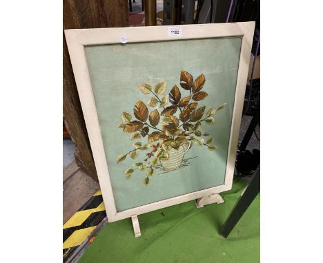 A VINTAGE FLORAL EMBOROIDERED FIRE SCREEN 