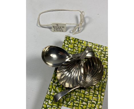 THREE HALLMARKED SILVER TEA CADDY SPOONS 