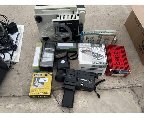 AN ASSORTMENT OF ITEMS TO INCLUDE A PROJECTOR AND A CAMERA ETC 