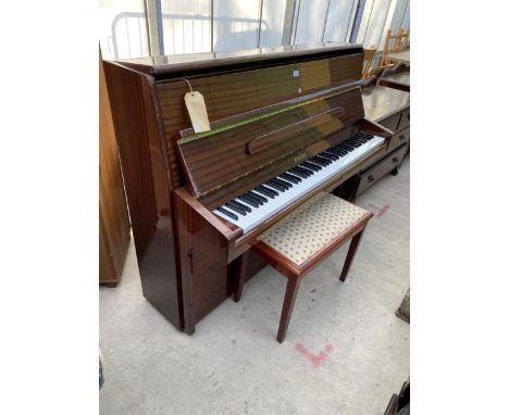 A MAHOGANY MODEL K.10 OVERSTRUNG PIANO BY 'KNIGHT OF LONDON' COMPLETE WITH STOOL 