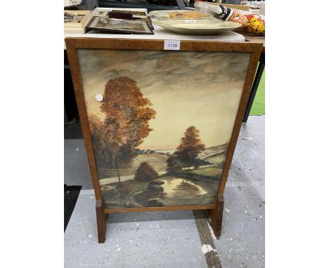 A VINTAGE OAK FRAMED J.TURNER FIRE SCREEN 
