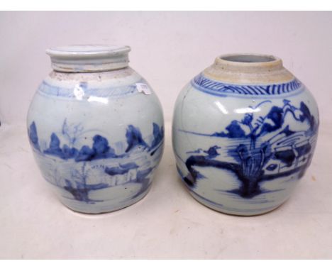 Two Chinese glazed ceramic temple jars, one with lid.