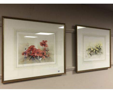 After Marion Harbinson, a limited edition colour print depicting poppies, signed in pencil, 37cm x 29cm, together with anothe