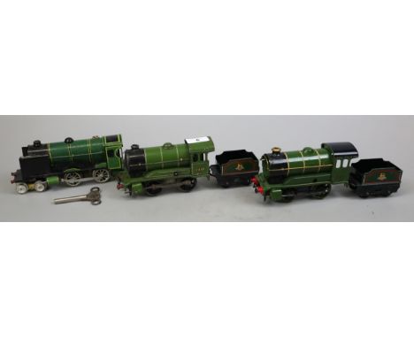 3 0 gauge clockwork model train engines, 2 with tenders to include Hornby