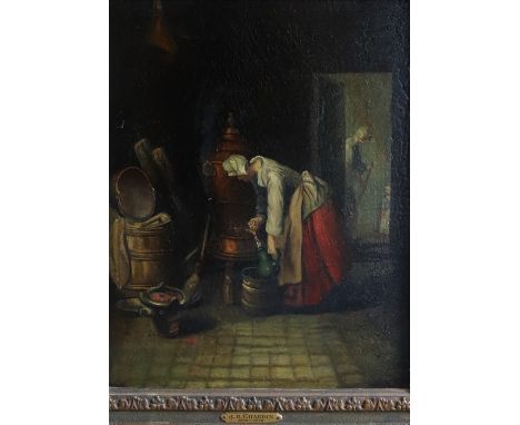 After Jean Baptiste Simeon Chardin (French, 1699-1779) French school oil on panel interior scene study of the period