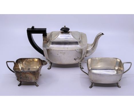 A Silver three piece teapot set&nbsp;
