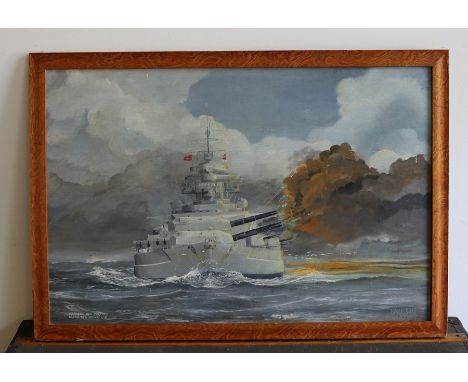 WW2 Interest an oil on panel study of a battleship signed Harris&nbsp;