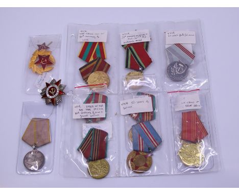 A collection of USSR medals, commemorative including war service 1941-1945, 35th Anniversary of WWII 20 years faithful servic
