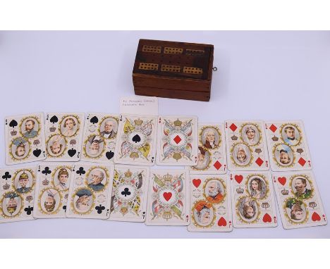 A playing card set and associated cribbage board, 52 cards in total. weight: 245g (including the box)Condition: fair
