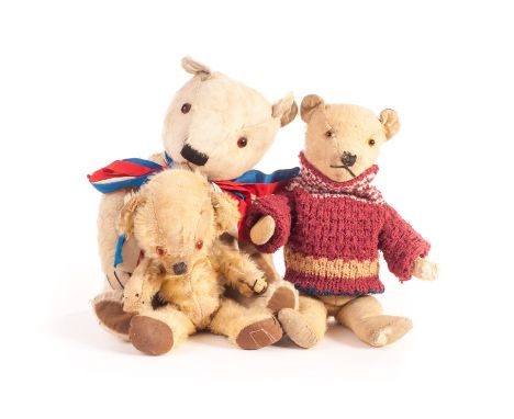 Three British Teddy Bears: a Chiltern-type jointed Teddy Bear, 1930s - 15in (38cm) high (bald); a Merrythought Cheeky; and an