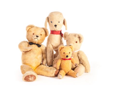 A post-war British Teddy Bears, jointed with plastic eyes - 25in (64cm) high; a large Chad Valley lamb with synthetic plush; 