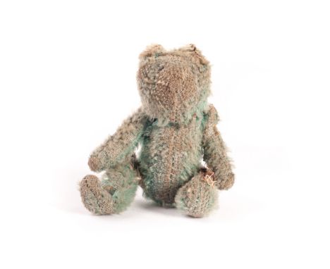 A Farnell blue mohair ‘soldier’ Teddy Bear, circa 1918, with pipe-cleaner ears, swivel head, pin-jointed limbs and hump - 3 3