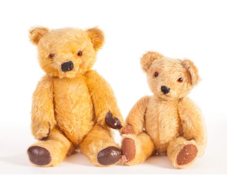 Two post-war Tara Teddy Bears: a Tara Laughing Teddy Bear with golden mohair, orange and black glass eyes, black stitched nos