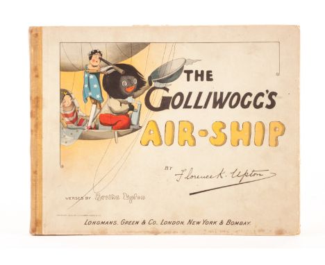 The Golliwogg’s Airship by Florence K. Upton, verses by Bertha Upton, 1902; and a Golly shaped postable photo card with tag -