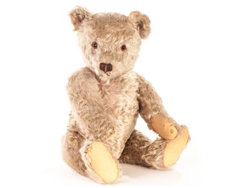 A Steiff 1950s Teddy Bear, with beige mohair, clear and black glass eyes with brown backs, brown stitched nose, mouth and cla