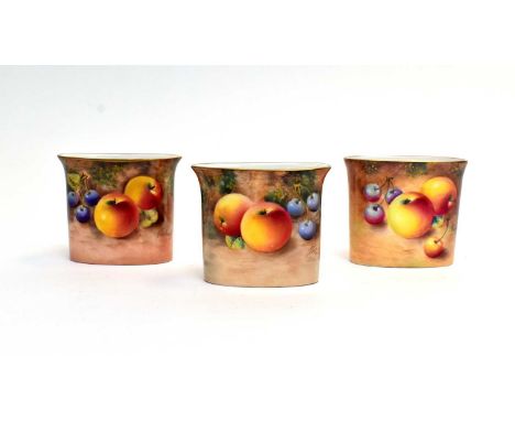 Three Royal Worcester fuit painted spill vases by William Roberts, each painted with apples and cherries, gilt line rims, sig
