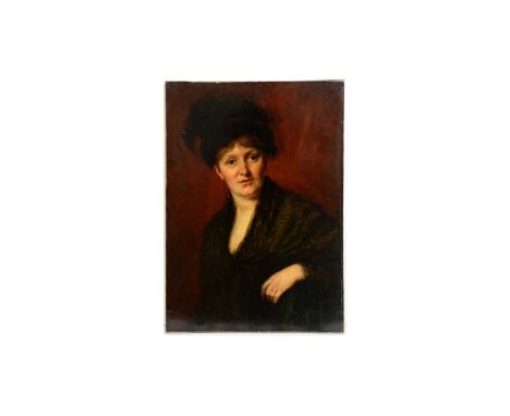 Thérèse Schwartze (Dutch 1851-1918)Portrait of a Lady in a Black Feathered Bonnet,signed and dated 1880,oil on canvas,76 x 53