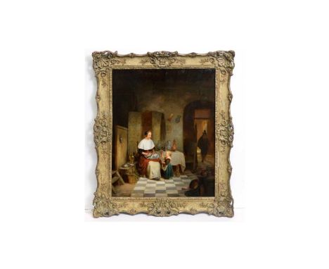 Willem Linnig(Belgian, 1819-1885)Proffering Flowers,signed and dated 'W Linnig f[ecit] 1846'oil on panel,60 x 47.5cms, in fra