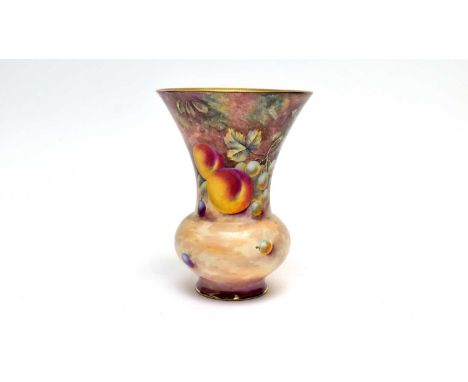 A Royal Worcester fruit painted vase by David Scyner, of tall campana shape, painted with peaches, grapes and black berries, 