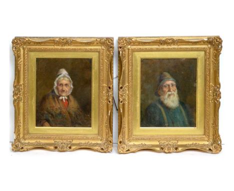 * Sanderson(19th Century)Portrait Pair of a Fisherman and His Wife,indistinctly signed and dated 1913,oil on canvas,each 24 x