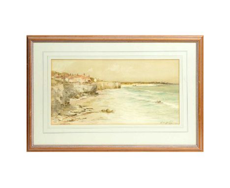 Thomas Swift Hutton(1860-1935)Cullercoats Bay,signed and dated 1914,watercolour,27.5 x 53.5cms, in frame.
