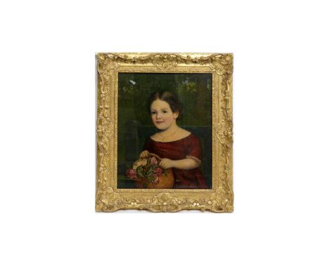 19th Century British School"A Portrait of Mary at the Age of Three",oil on canvas,52 x 41.5cms, in frame. Notes:Canvas stenci