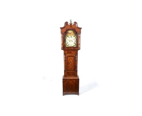 James Priest of Newark: A 19th Century oak and mahogany banded longcase clock, the painted roman dial with subsidiary seconds