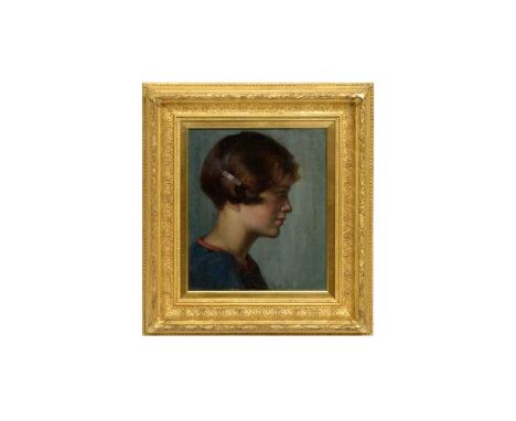 Garnet Ruskin Wolseley (1884-1967) Profile portrait of a young girl with bobbed hair,signed,oil on canvas,33 x 28cms, in fram