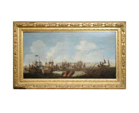 Abraham de Verwer(Dutch, 1585-1650)"Battle in the Downs",oil on panel,61.5 x 124cms, in frame.Provenance: select items remove
