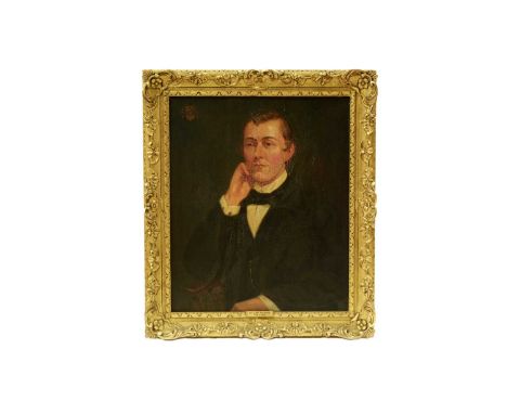 19th Century British SchoolPortrait of William Milburn (1826-1903) with armorial achievement upper leftoil on canvas,74 x 62c