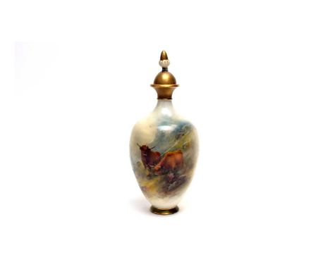 A Royal Worcester vase and cover painted with highland cattle by Harry Stinton, signed H.STINTON, printed marks in puce inclu
