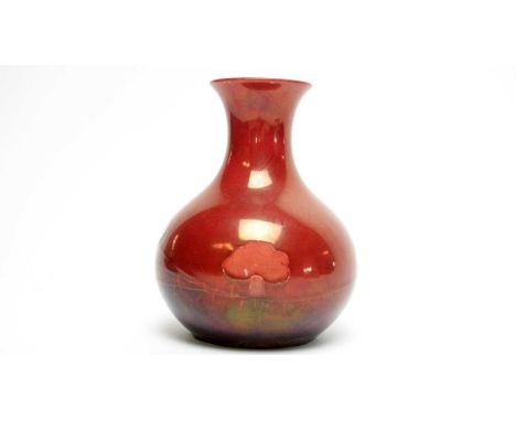 A William Moorcroft Hazeldene pattern ruby lustre vase, circa 1910, made for Liberty, London, incised W.Moorcroft, impressed 