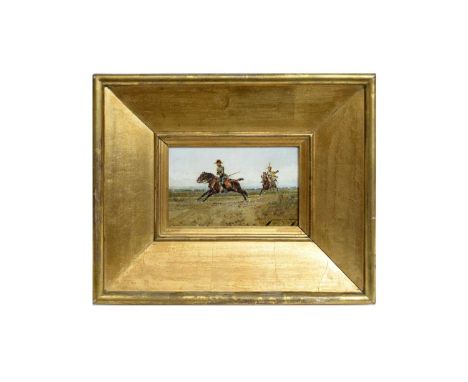 Marcelino de Unceta y Lopez (Spanish, 1863-1905)A general and aide-de-camp on galloping horses,signed,oil on panel,11 x 18cms