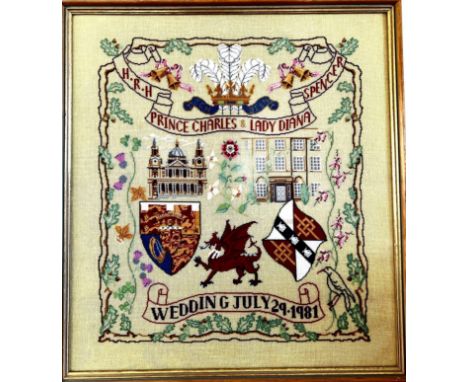 PETIT POINT TAPESTRY RELATING TO ROYAL WEDDING 1981, APPROX 48.5 x 44cm

 