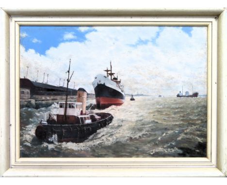 R. W. Ellis - Framed oil on board depicting a Mersey Scene. Approx. 25 x 34cms

Reasonable used condition 