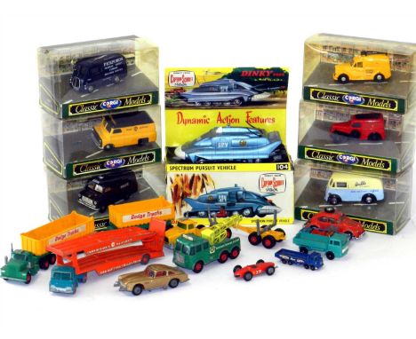 Dinky, Matchbox and Corgi Vintage Vehicles, including: Dinky 104 Captain Scarlet SPV in metallic blue, white nose, aerials wi