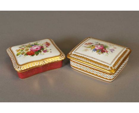 A pair of Royal Crown Derby rectangular trinket boxes and covers mid-20th century, painted and gilded by A.F. Haddock with sp