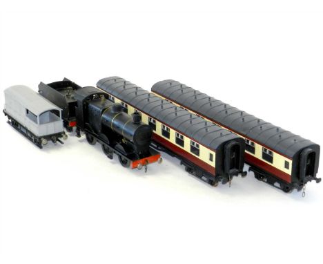 Live Steam LMS Fowler 0-6-0 and Rolling Stock: Gauge 1 (G Gauge) Black LMS 0-6-0 Live Steam engine and six wheeled tender, wi