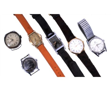 A collection of watches comprising of a yellow gold plated Omega DeVille quartz gentleman's wristwatch, a stainless steel Wat