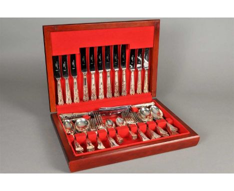 A cased canteen of plated cutlery, together with a cased set of two glass butter dishes with silver butter knives, a collecti