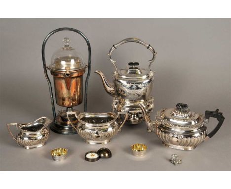 A collection of silver plated wares, to include; a tea service, toast rack, tray, preserve jar, canteen etc (a lot)