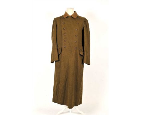 A German Third Reich SA greatcoat constructed of course brown wool with lighter brown collar, the double breasted front closu